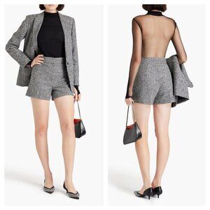Sandro Houndstooth Wool-Blend Tweed Trouser Shorts 40 White/Black